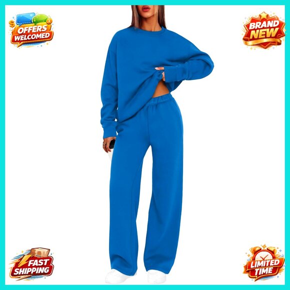 Women's 2-Piece Sweatsuit Set Crewneck & Wide Leg Pants Polyester Rayon Blend